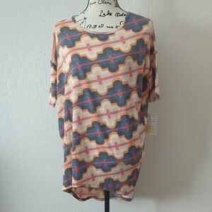 LuLaRoe Irma XXS Blue Pink Cream Geometric Short Sleeve Top